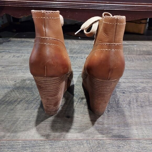 Lucky Brand Leather Norice Lace-Up Wedge Heels Ankle Boots Women's Size 7.5 - Picture 8 of 10